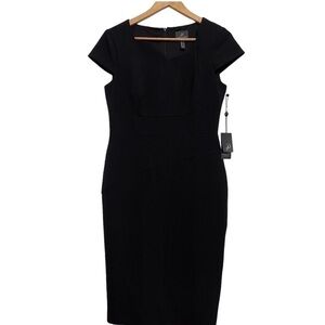 Adrianna Papell black sheath dress sleeveless flattering v-neck stretchy size 6